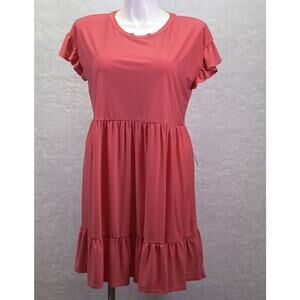 Express Short Ruffle Sleeve Tiered Baby Doll Mini Jersey Dress Poppy Red Size XL